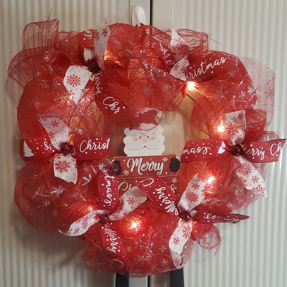Festive Red Christmas Wreath with Lights